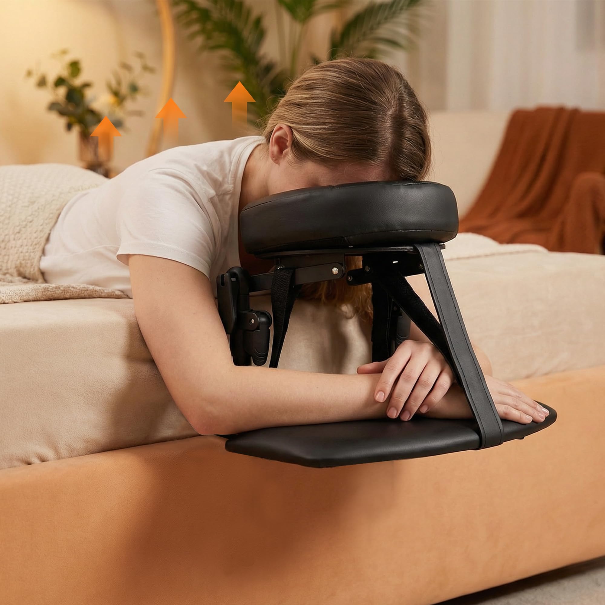 ShtNeeg lifestyle image with person relaxing face-down for restful positioning