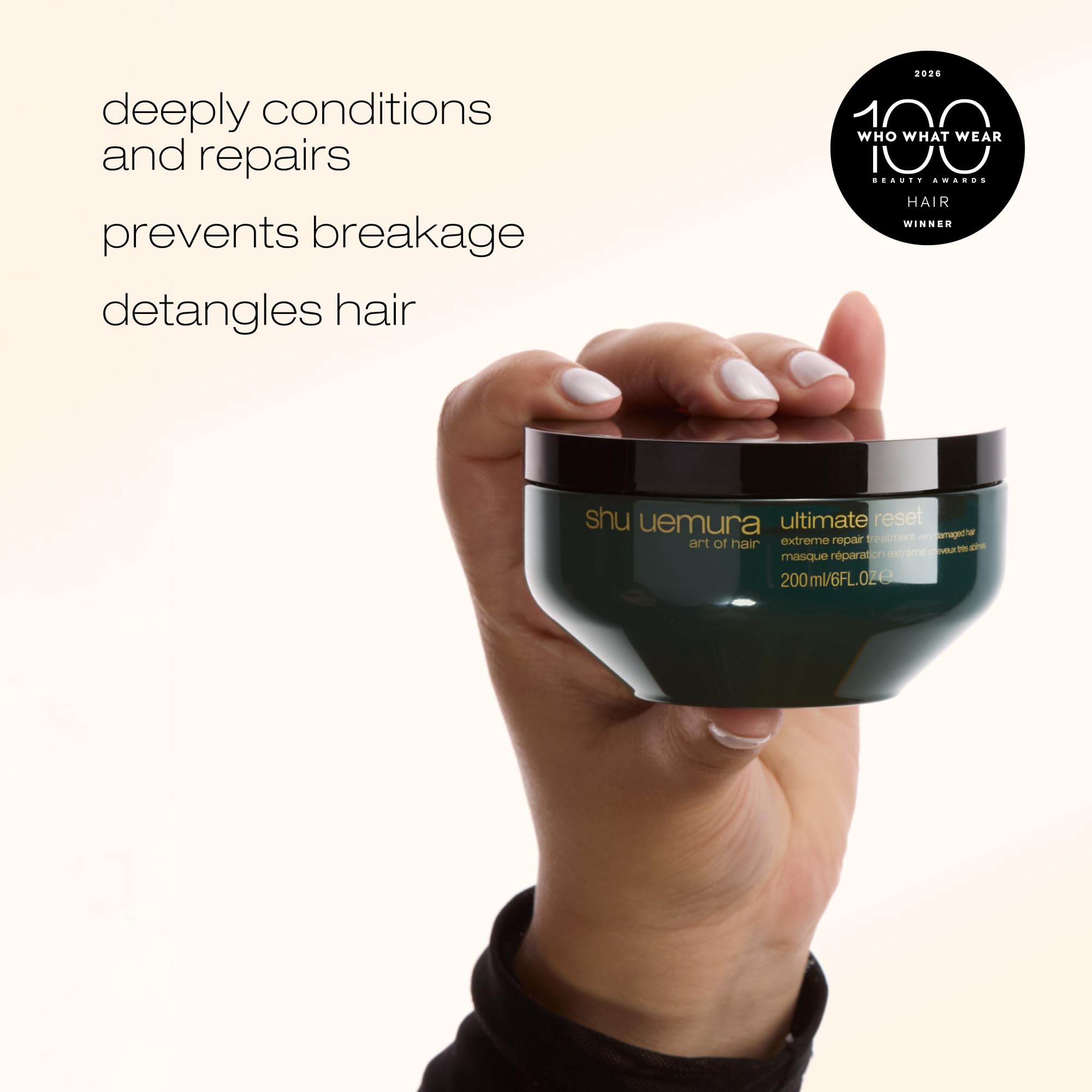 shu uemura art of hair visible before and after hair repair comparison, highlights reduced breakage