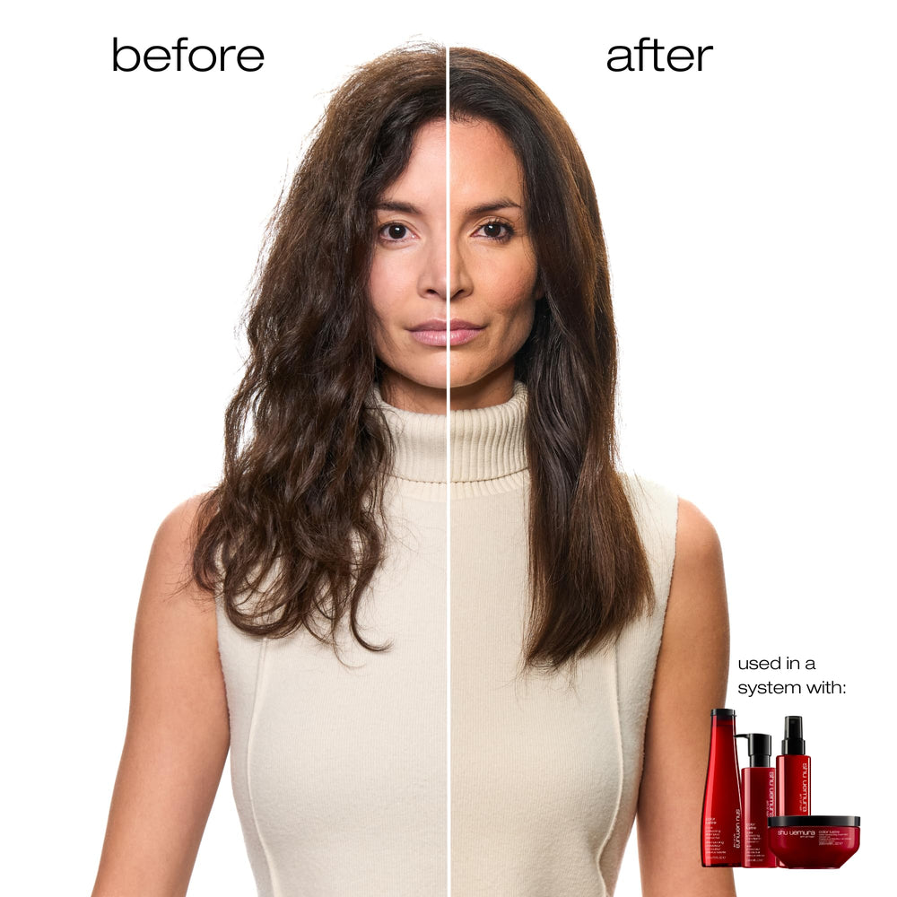 shu uemura back label close-up listing ingredients and benefits