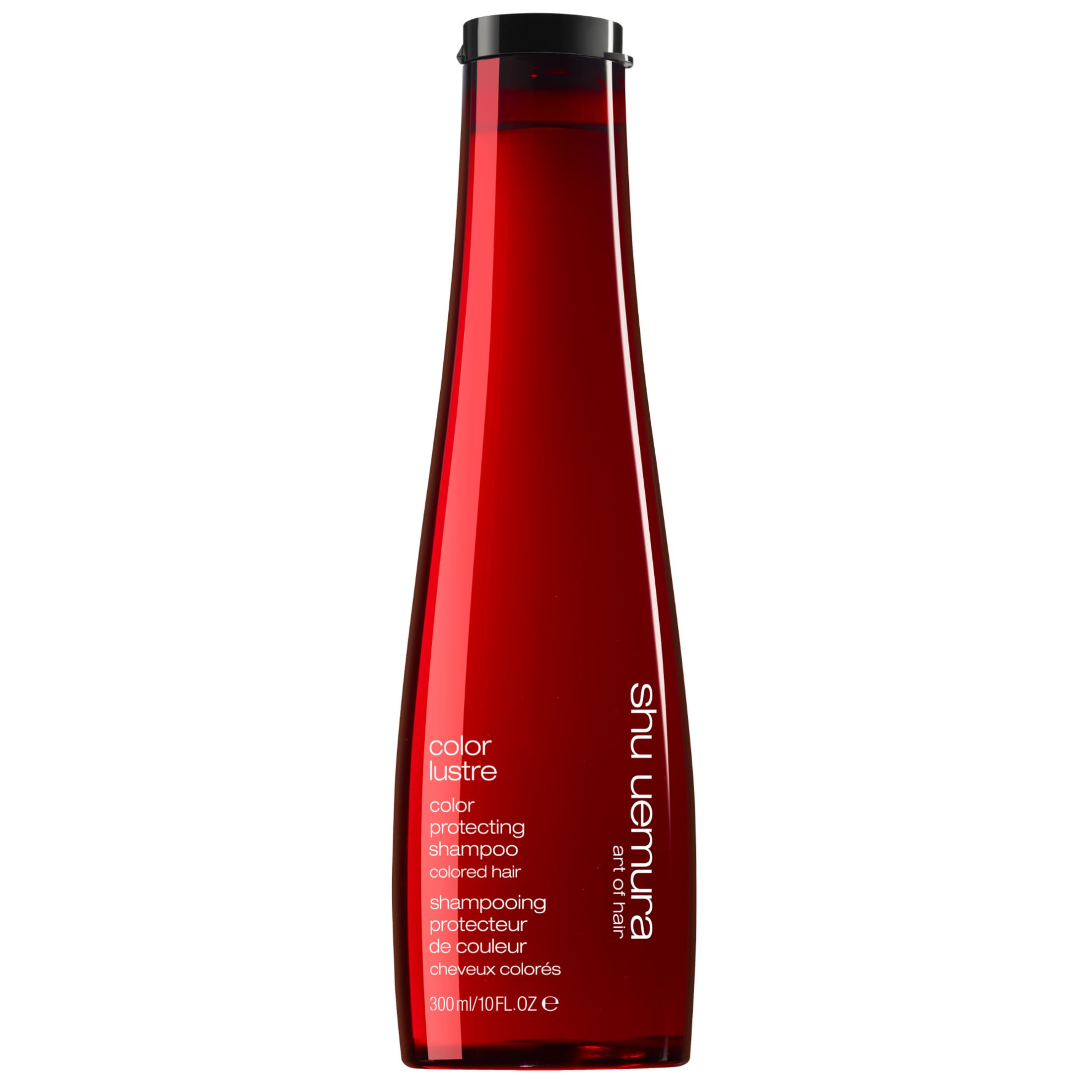 shu uemura front bottle showing label and color protection benefit