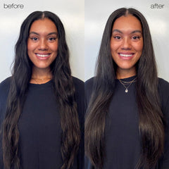 shu uemura art of hair applying oil to mid-lengths demonstrating frizz control and instant softness