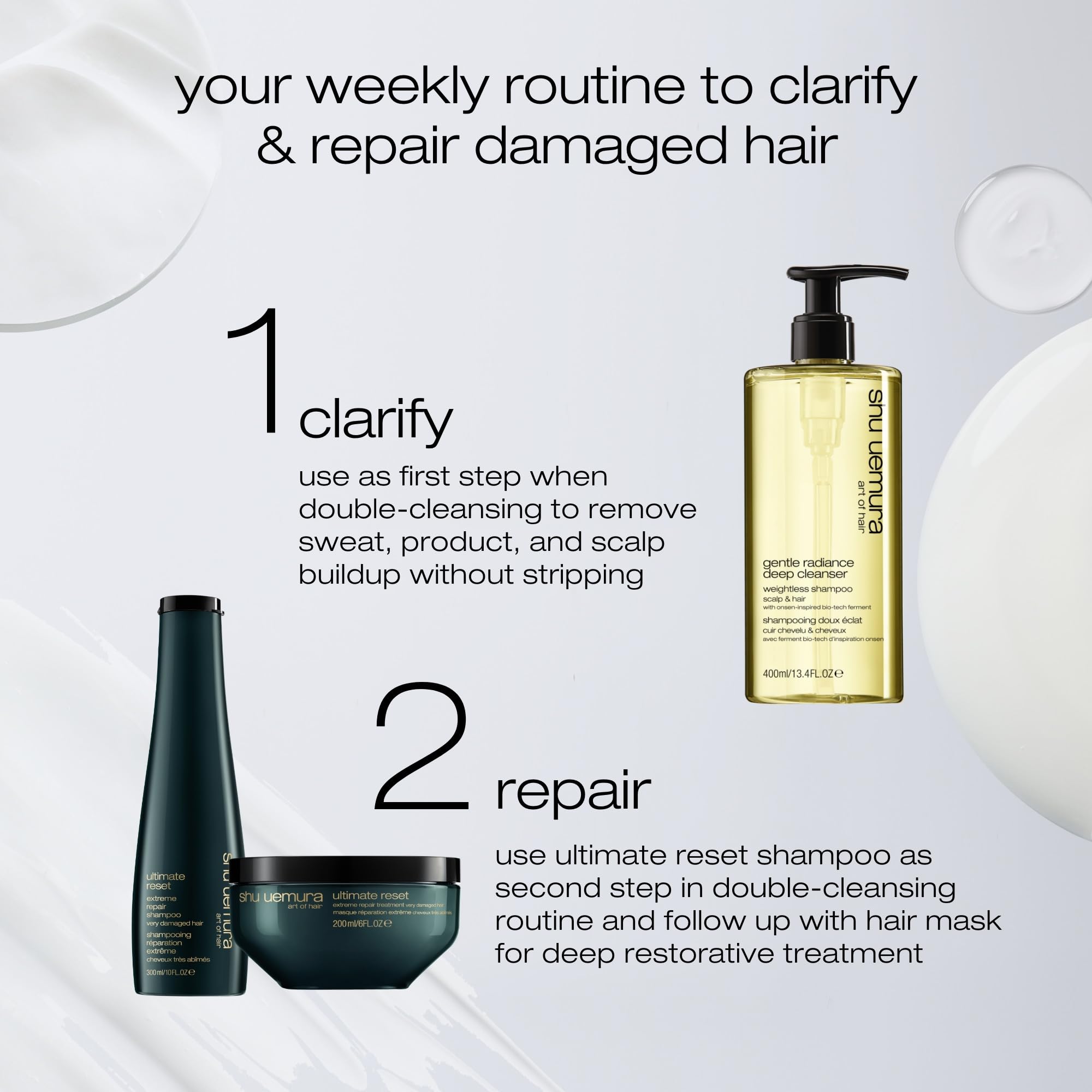 shu uemura art of hair in-shower use demonstrating effective buildup removal benefit