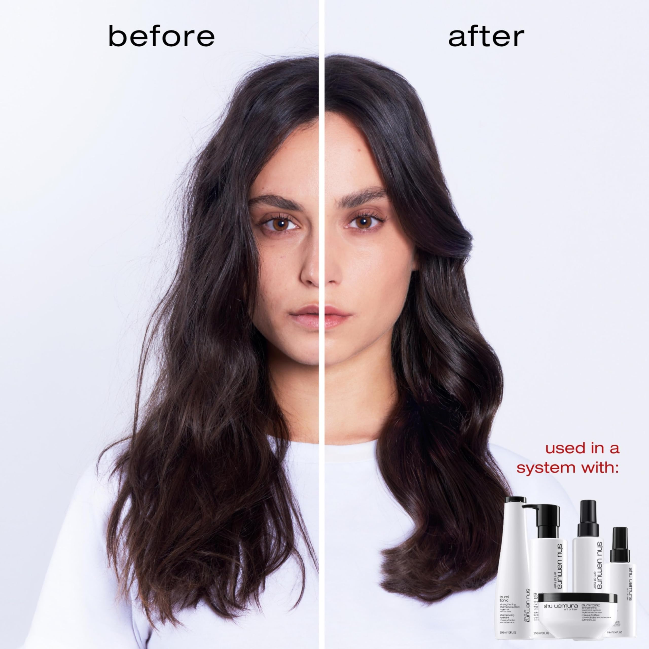 shu uemura art of hair mist spraying from nozzle, showing even application and lightweight coverage