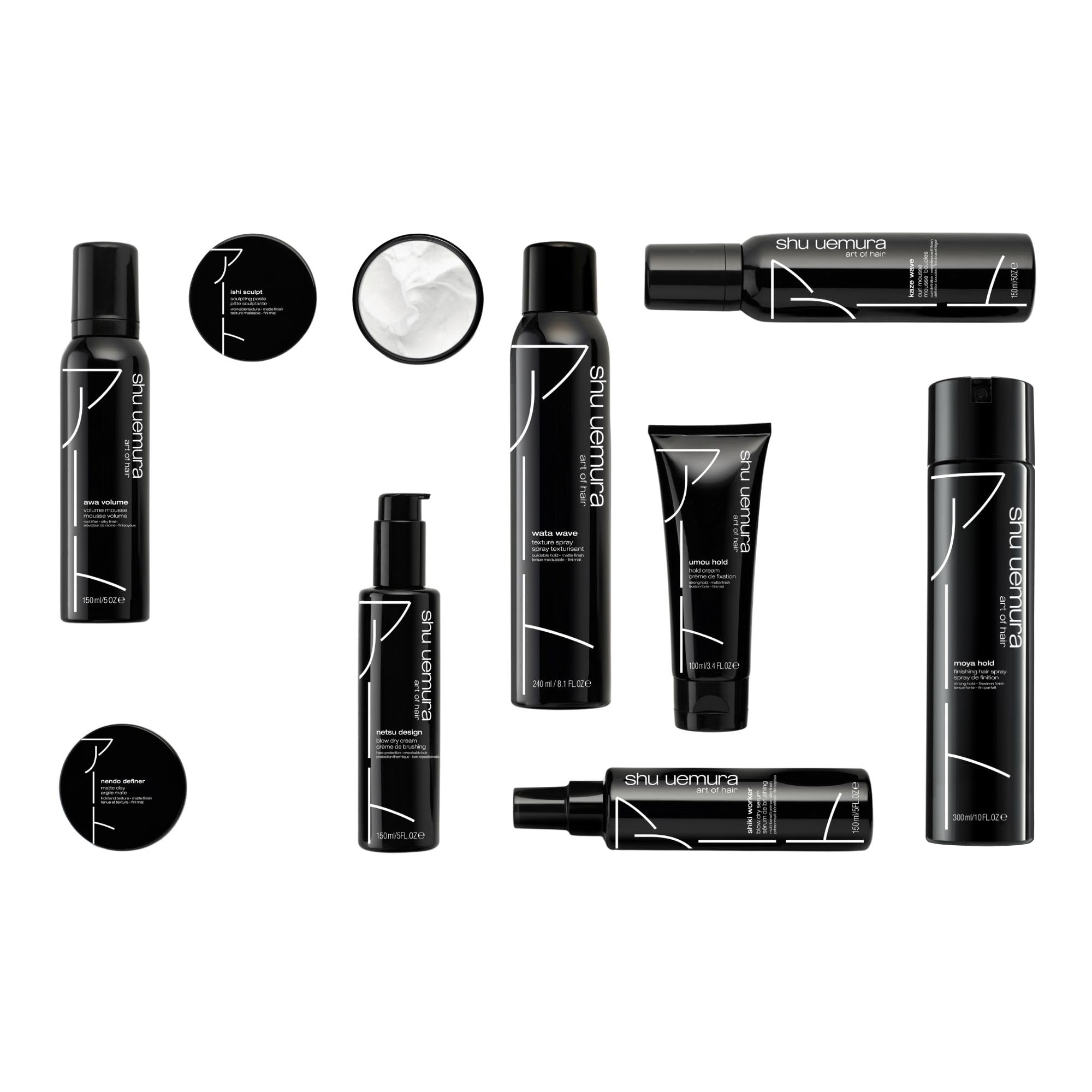 shu uemura art of hair displayed on bathroom shelf for daily routine