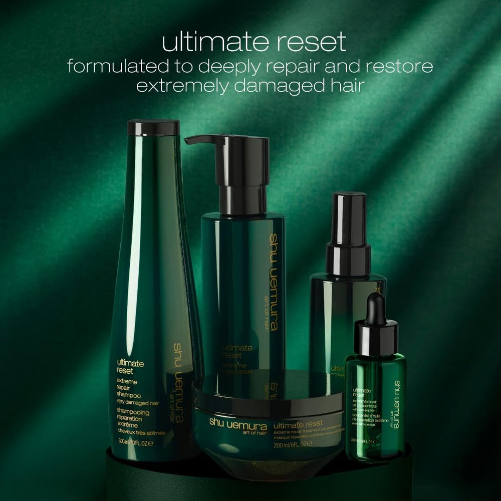 shu uemura art of hair on bathroom shelf styled lifestyle image conveying luxury routine