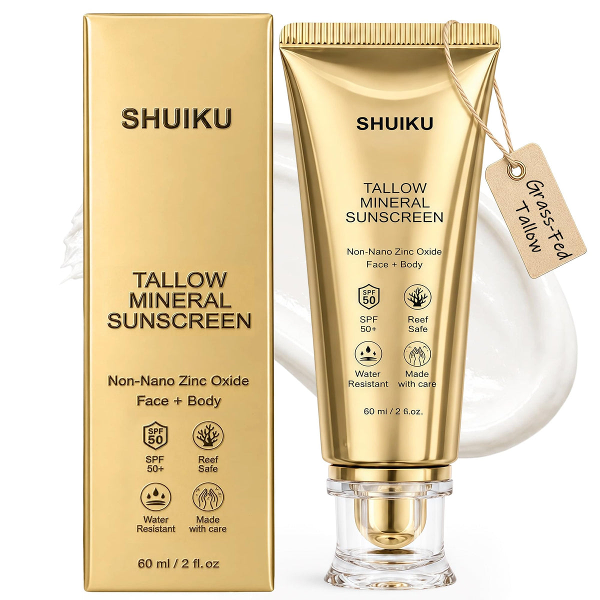 SHUIKU front packaging showing SPF 50 and natural mineral benefits