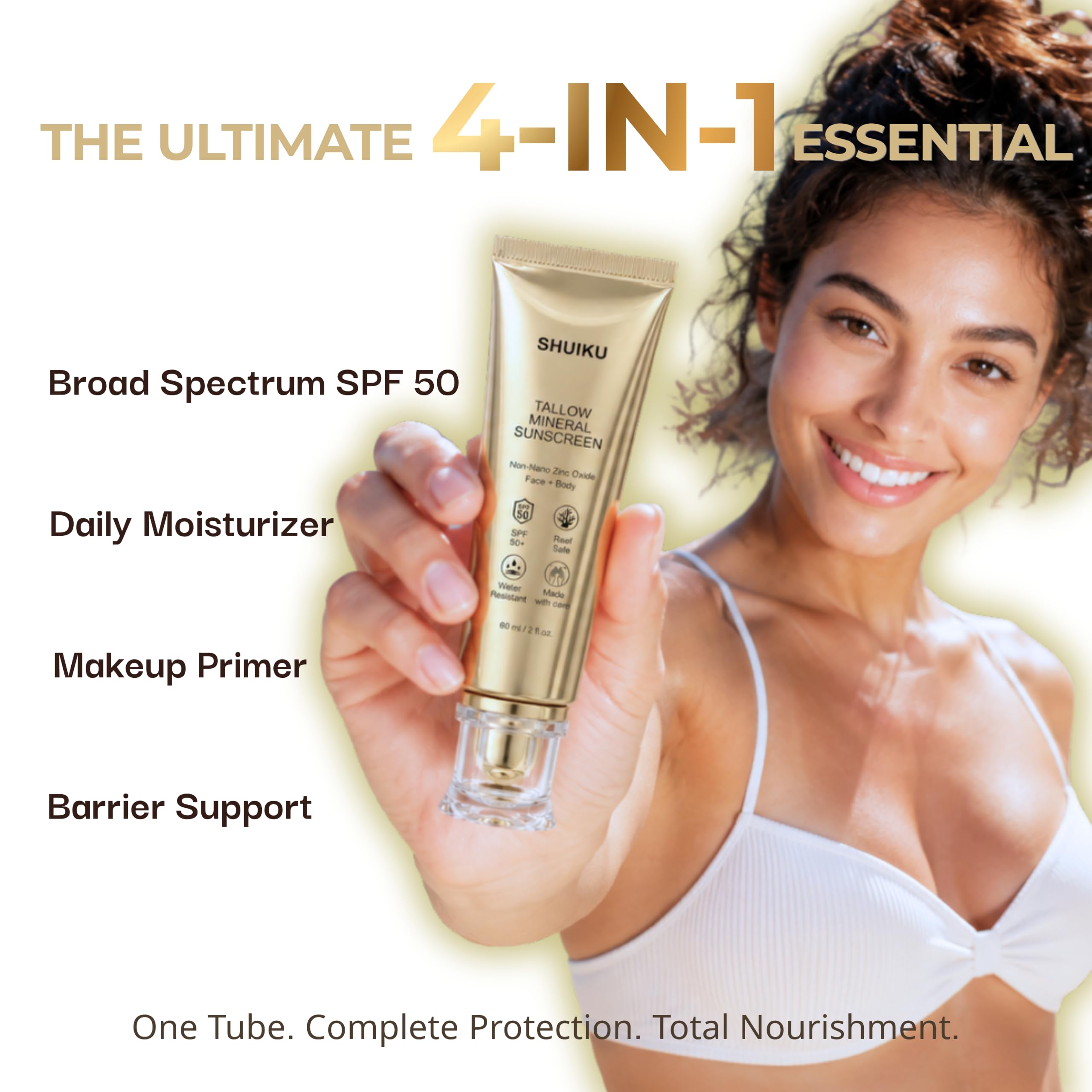 SHUIKU sunscreen tube held in hand for clear size and portioning