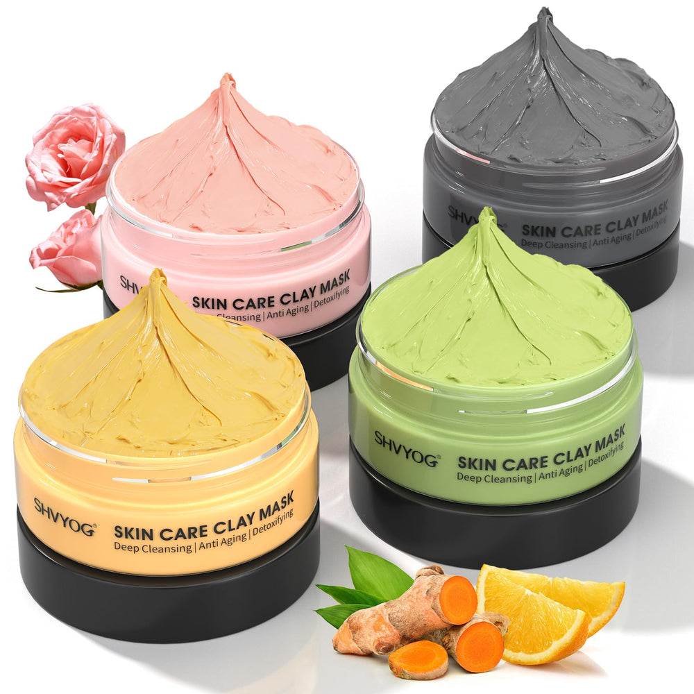 SHVYOG front packaging showing four-mask set and gift-ready design benefits