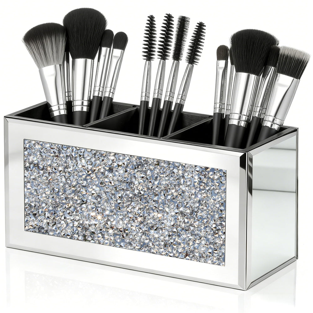 SHYFOY front view mirrored brush holder showing sleek storage and decorative sparkle