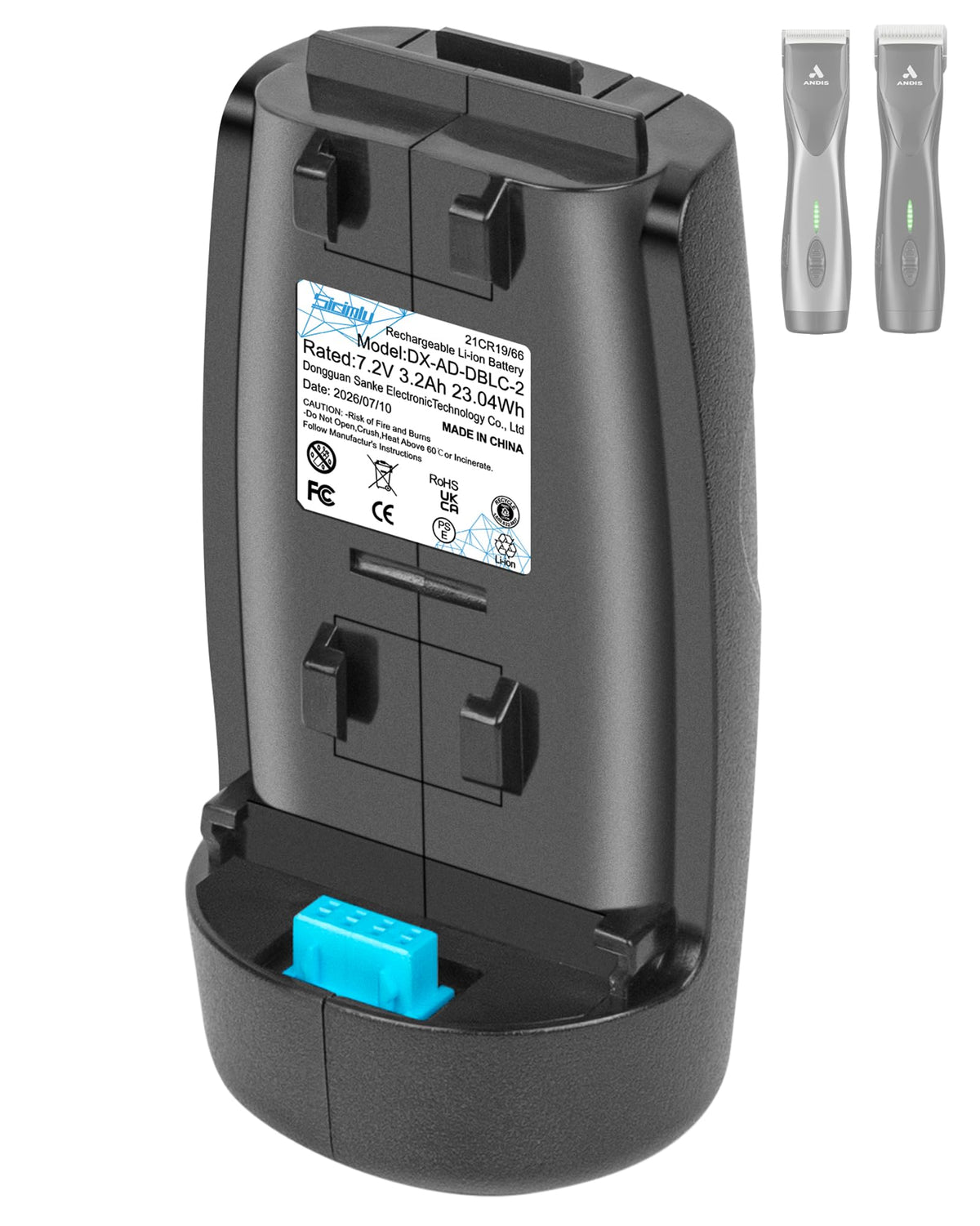 Sicimly front view packaging showing battery and compatibility, improves clipper uptime