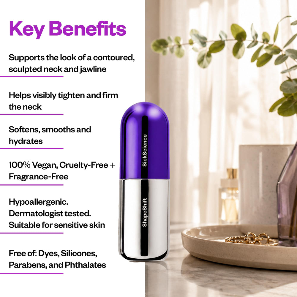 SickScience jawline massage using serum, illustrates contour-enhancing technique