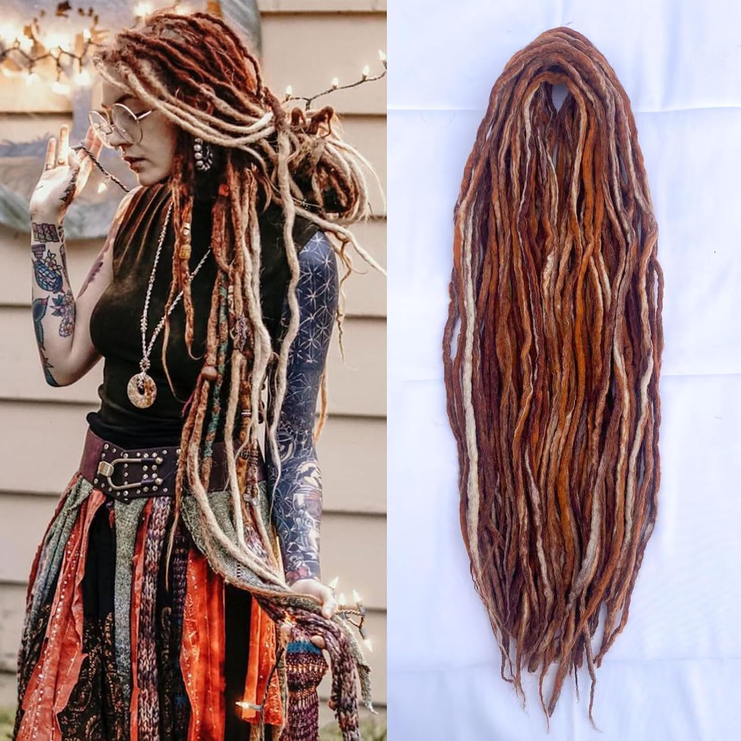 Siddiuop front packaging showing 15 mixed brown wool dreadlocks, easy selection benefit