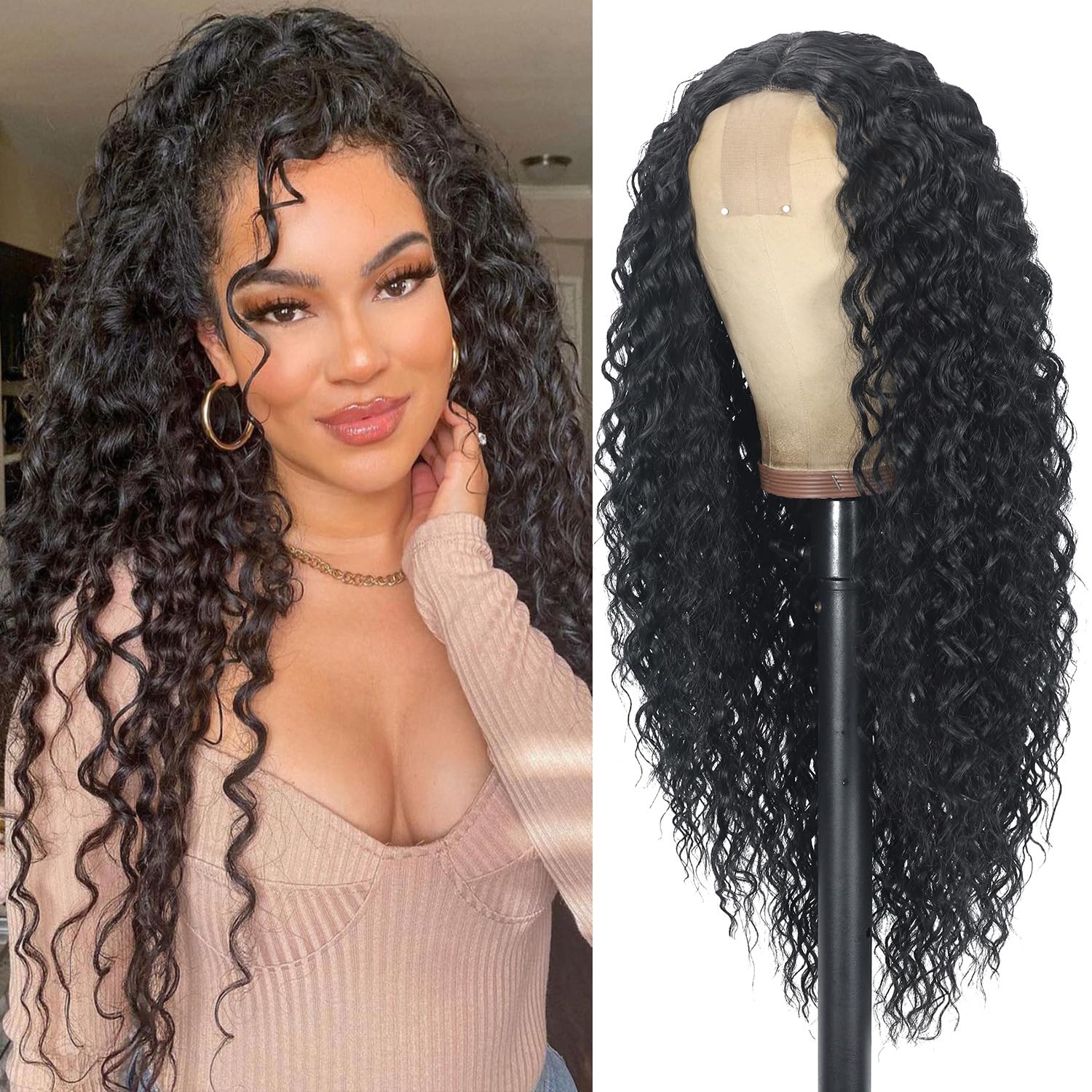 Siddiuop front view long curly wig showing full volume and elegant silhouette