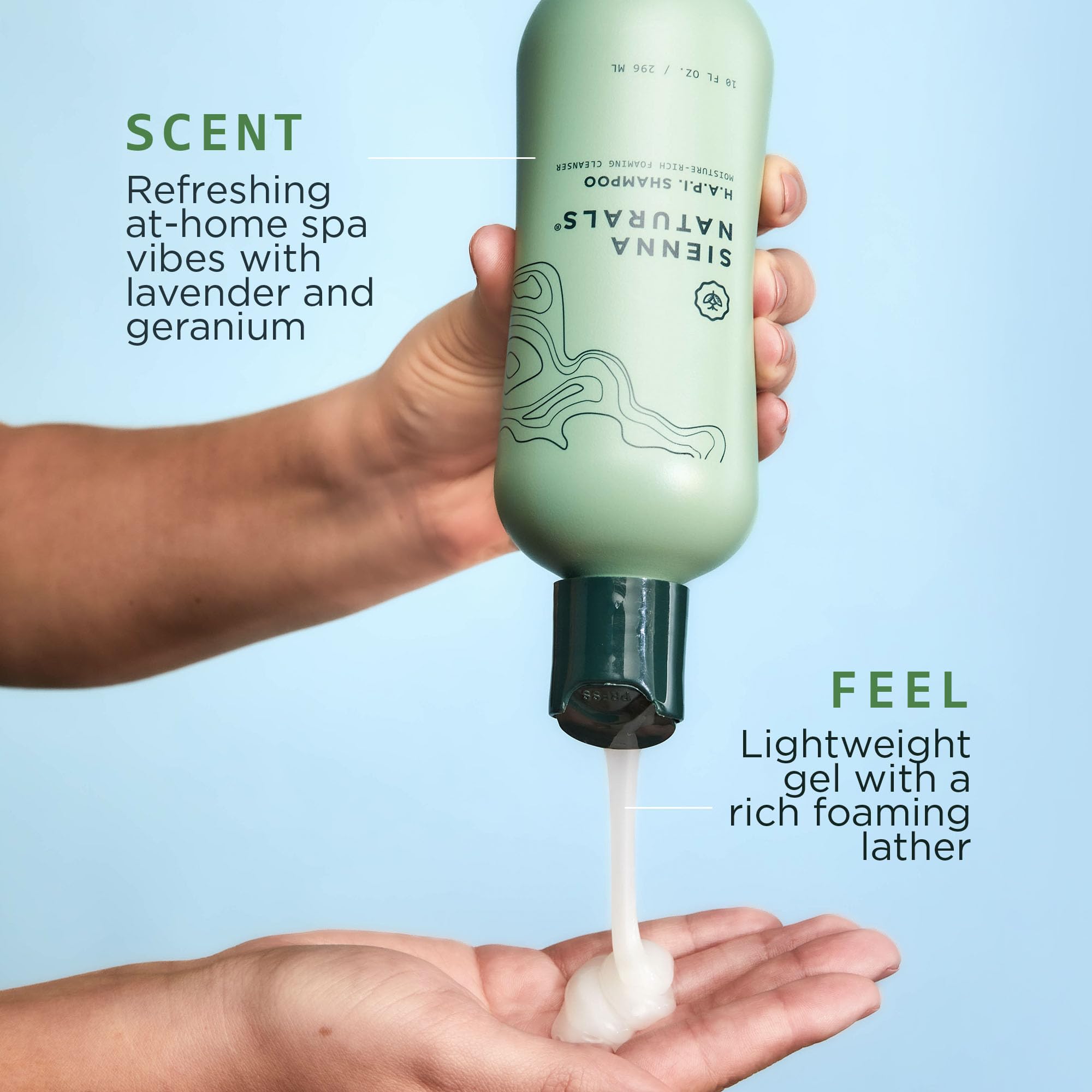 Sienna Naturals HAPI Shampoo texture close-up highlighting creamy formula