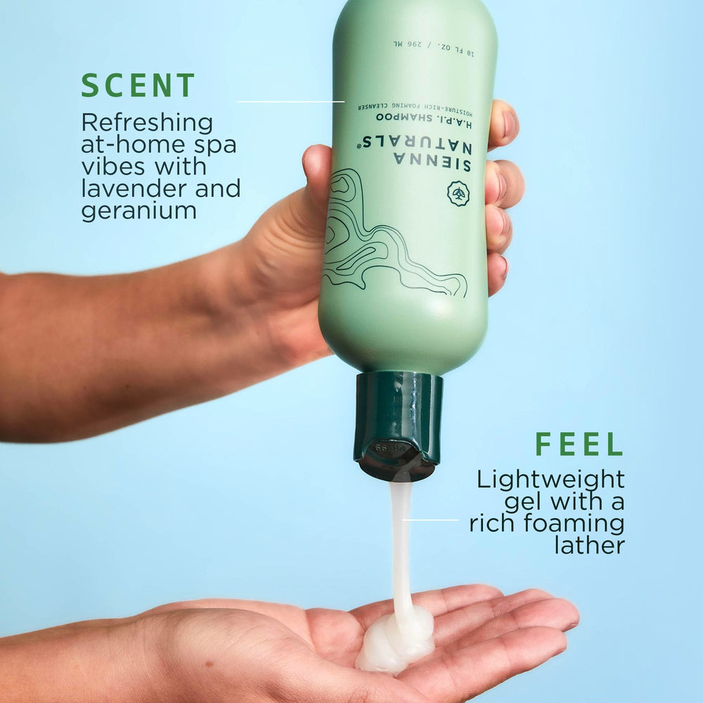 Sienna Naturals HAPI Shampoo texture close-up highlighting creamy formula