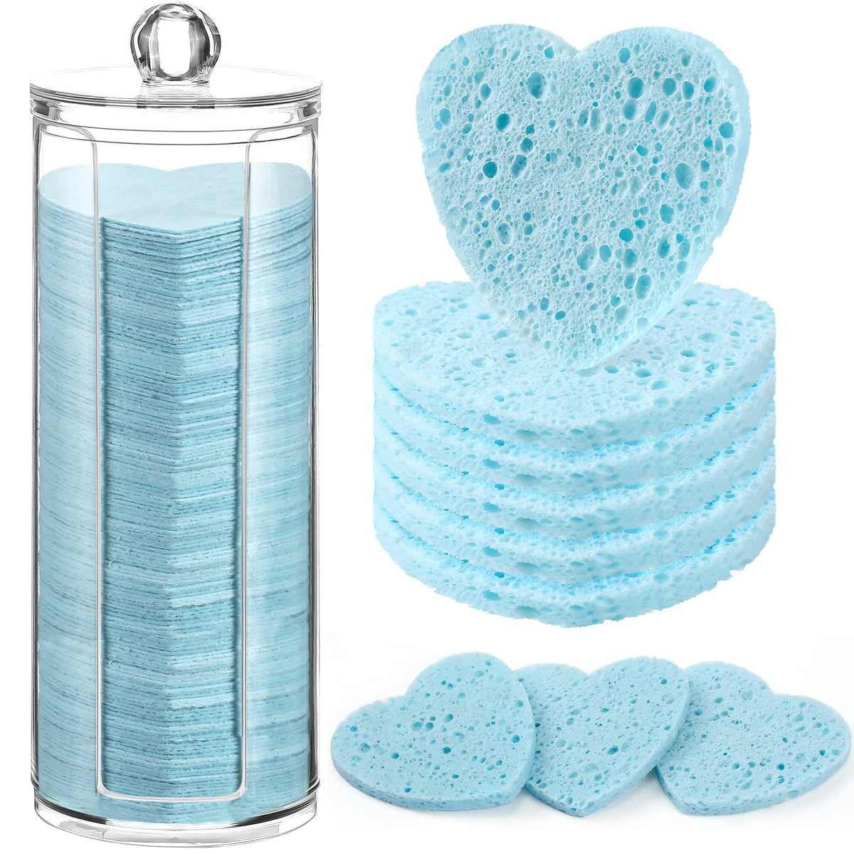 Sieral acrylic container full of compressed sponges keeping them organized