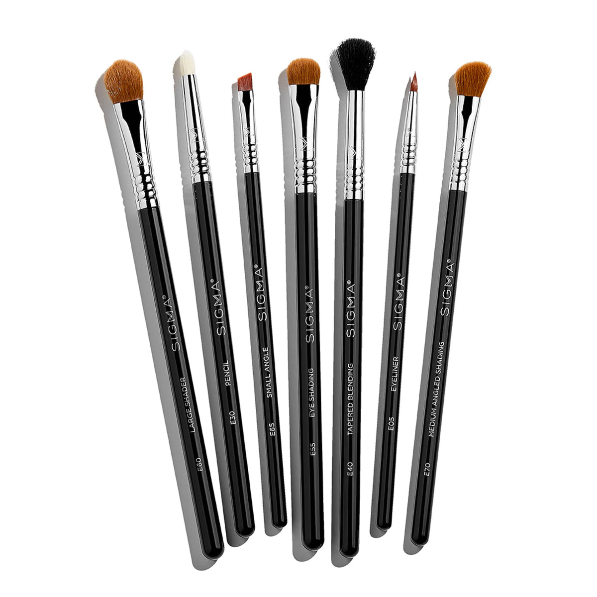 SIGMA BEAUTY front view of the seven-piece eye brush set showing complete kit benefits