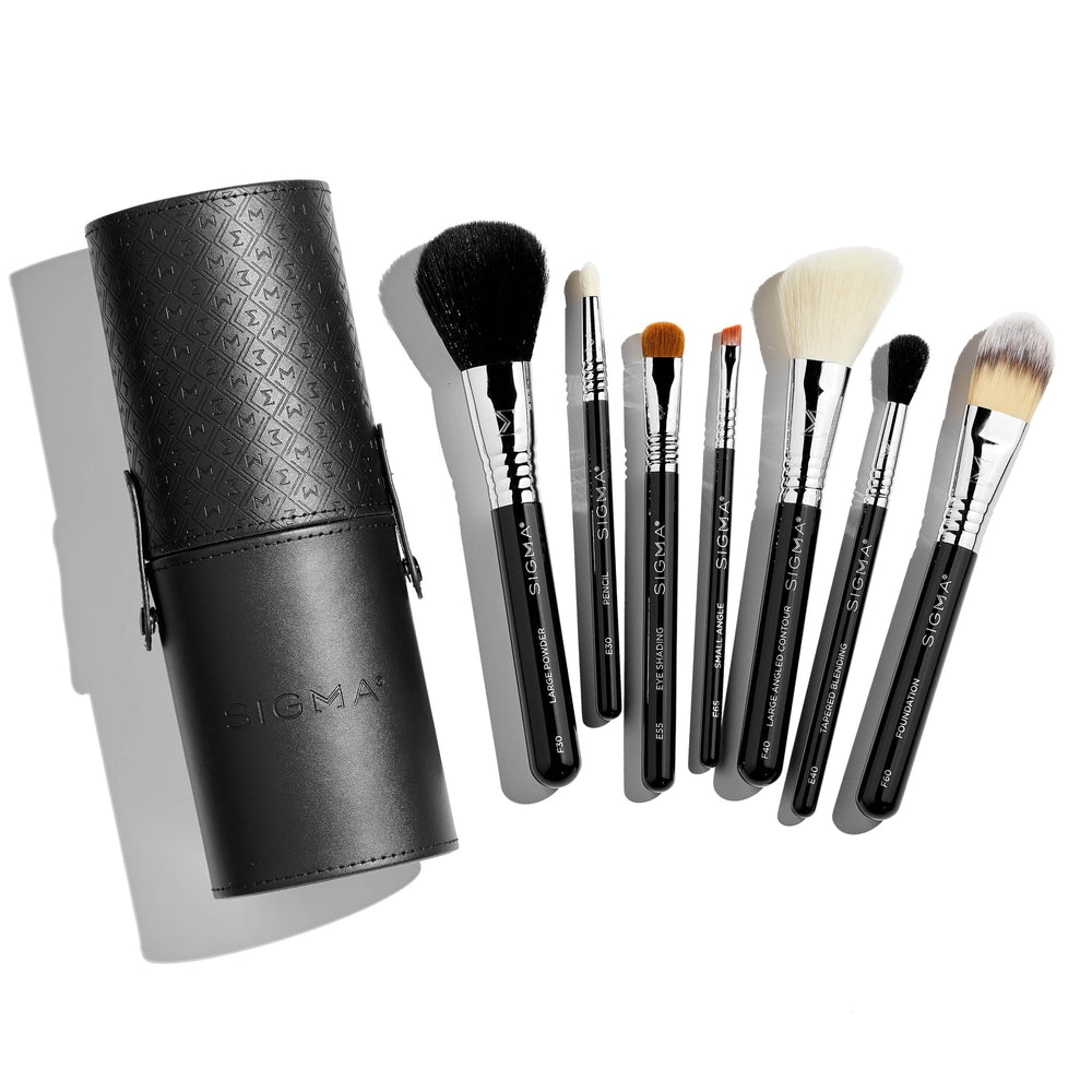 Sigma Beauty front view of travel brush set in protective case showing portability and protection