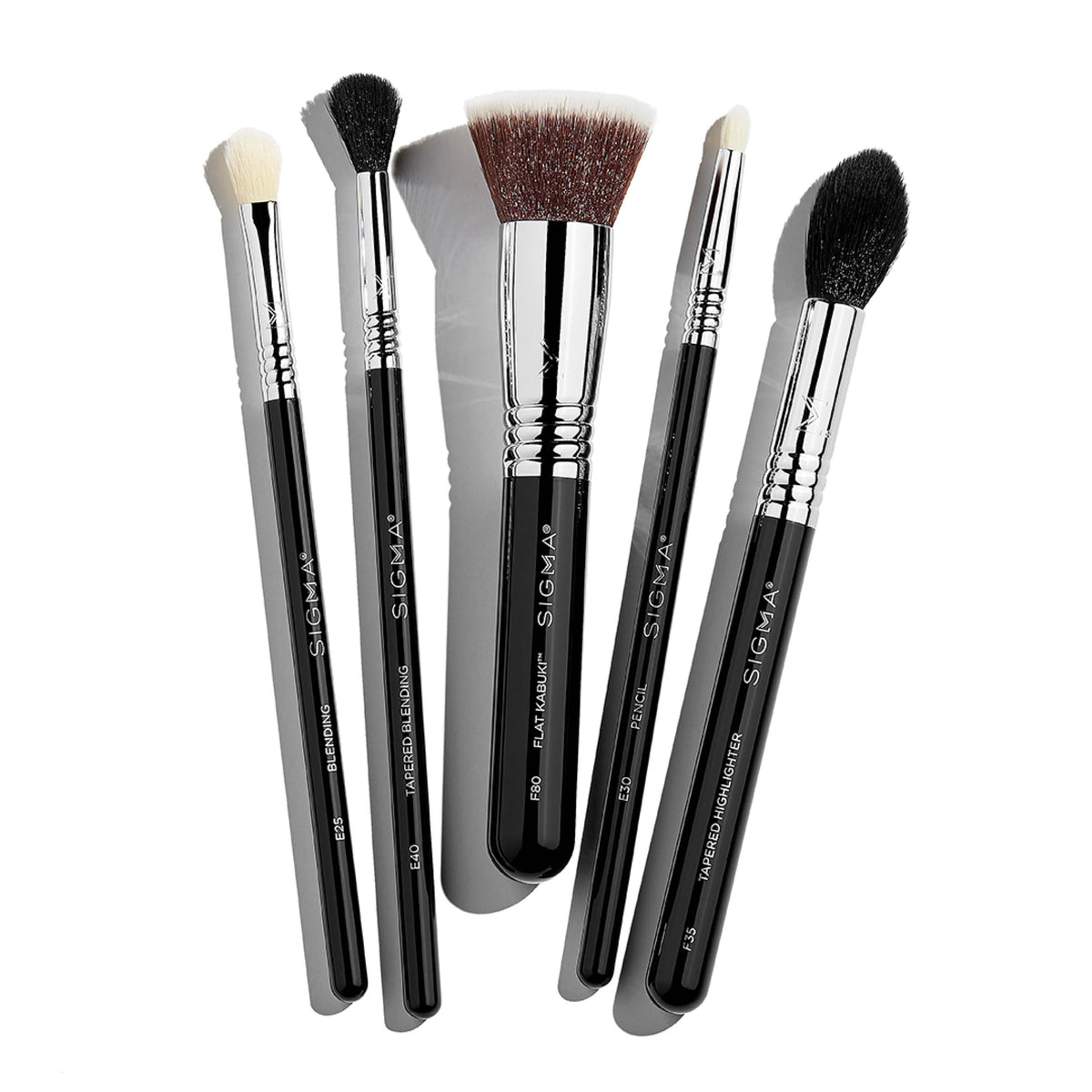 SIGMA BEAUTY front packaging view showing complete five-piece set benefit portability