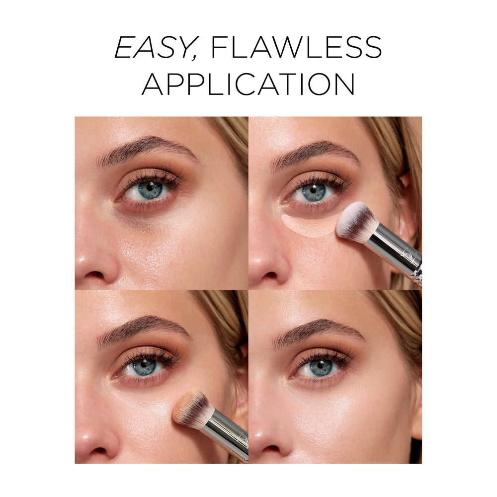 SIGMA BEAUTY concealer applied with F64 brush demonstrating precise, crease-resistant application