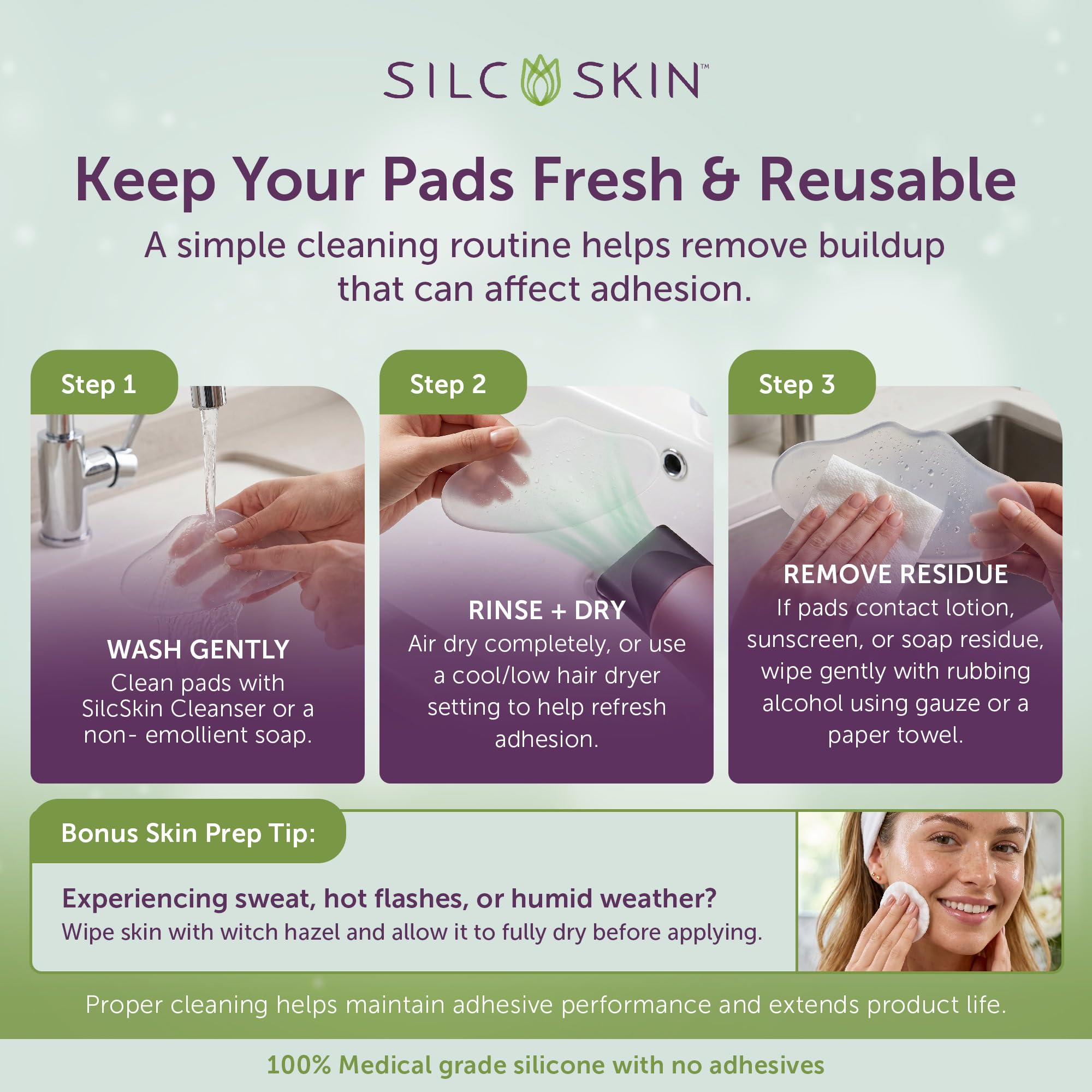 Silc Skin pad held in hand to show true size and scale