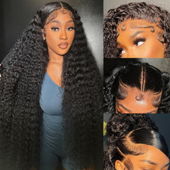 Silinli front view 28-inch deep wave wig showcasing natural hairline and movement