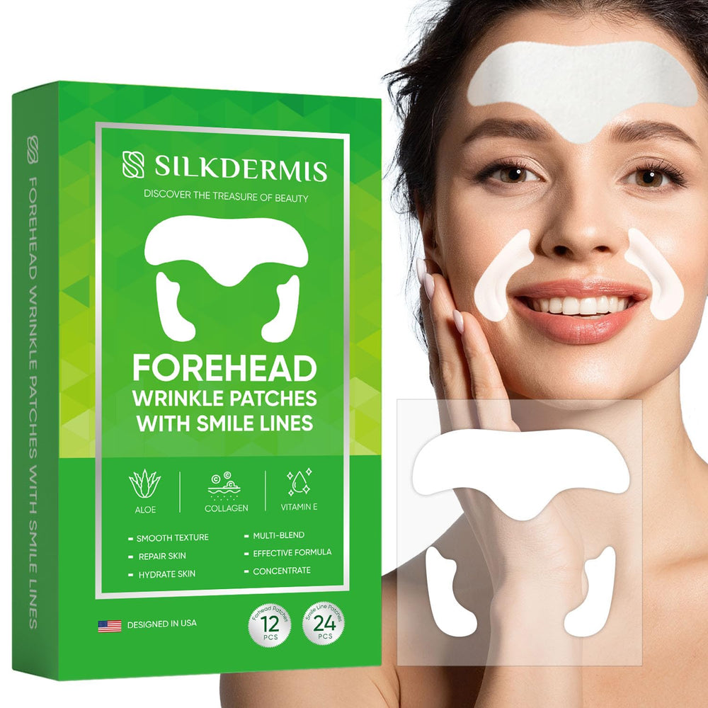 SILKDERMIS front packaging showing 12 forehead patches and benefits