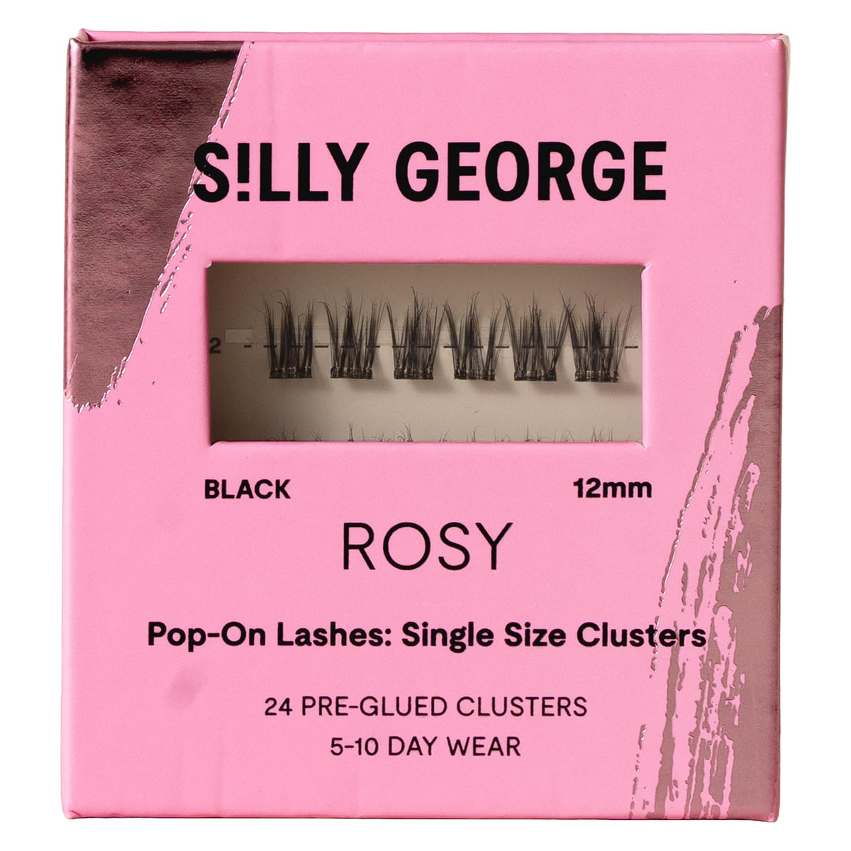 Silly George front packaging showing 24 pre-glued Pop-On Singles for quick application