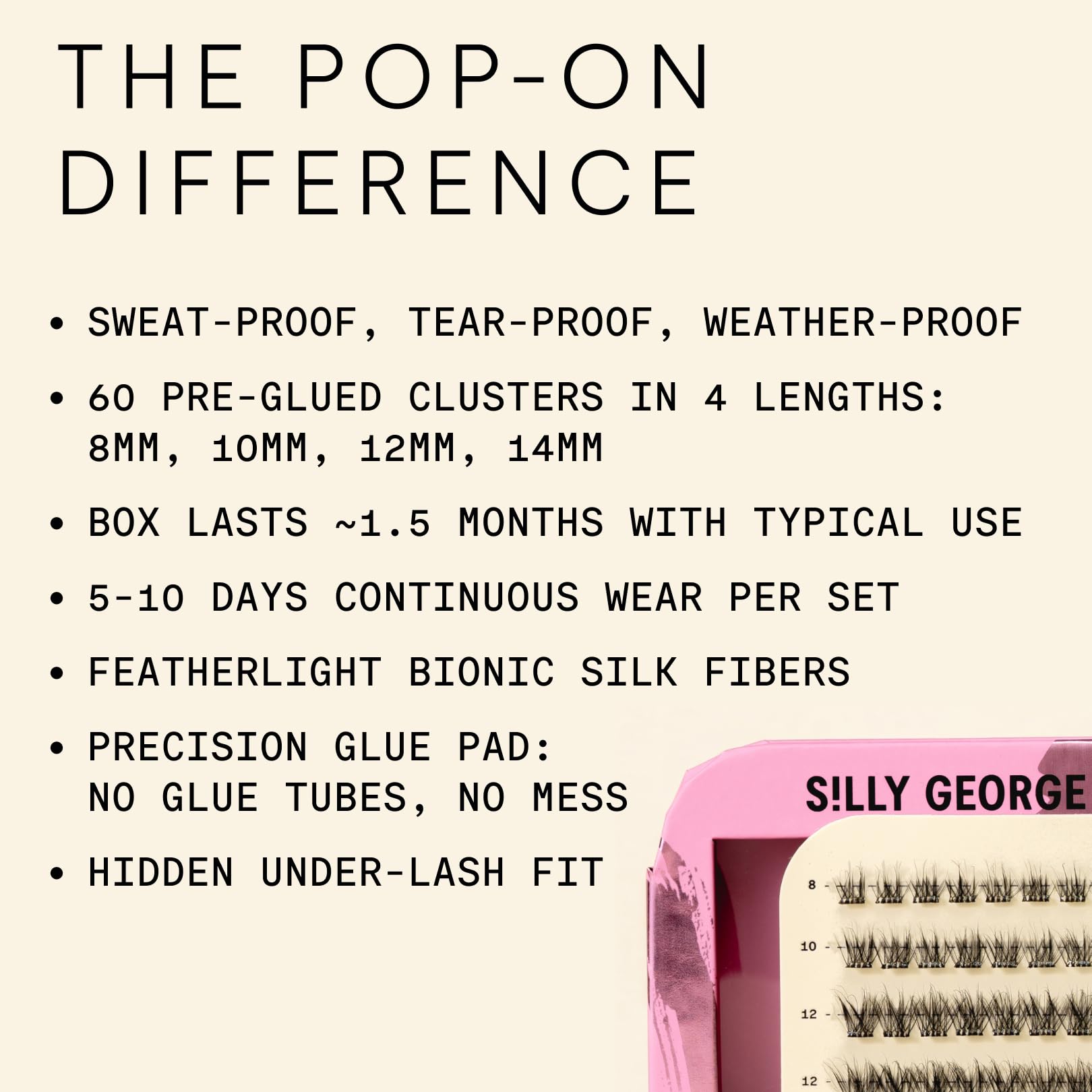 Silly George length comparison showing 8mm to 14mm customization