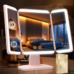 SIMETRA front view trifold mirror with even lighting for flawless application