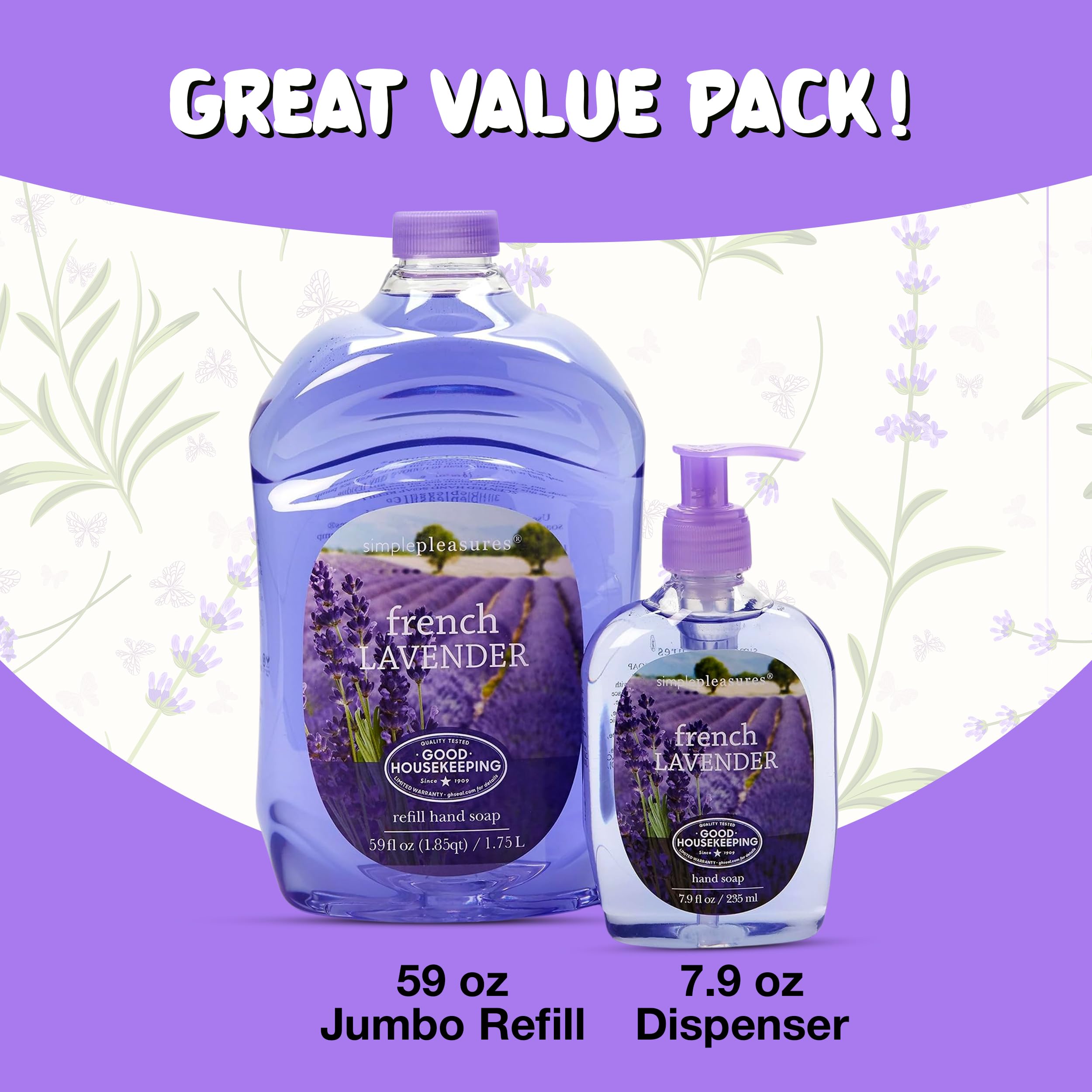 Simple Pleasures refill jug side view, long-lasting supply benefit