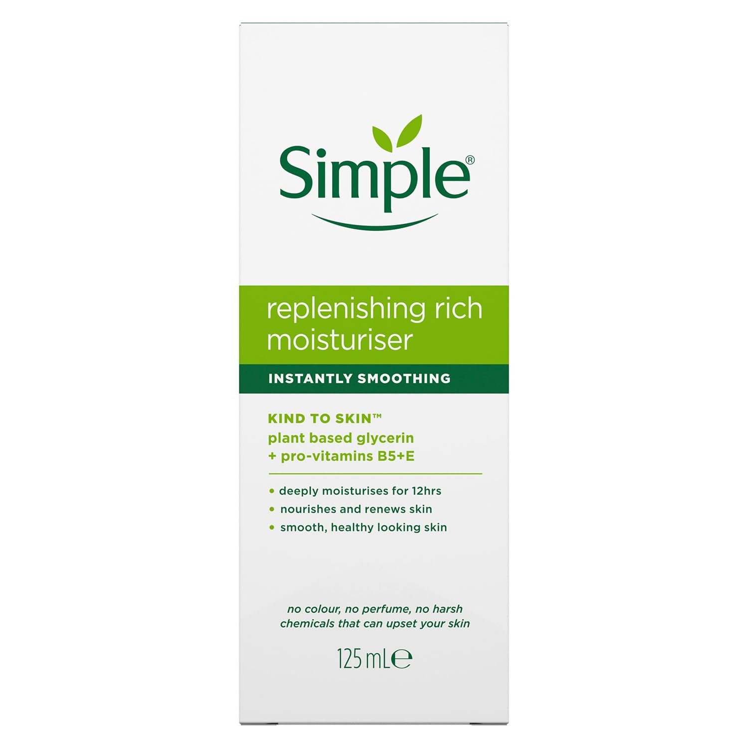 Simple replenishing rich open jar texture showing creamy finish, demonstrates smooth absorbency benefit