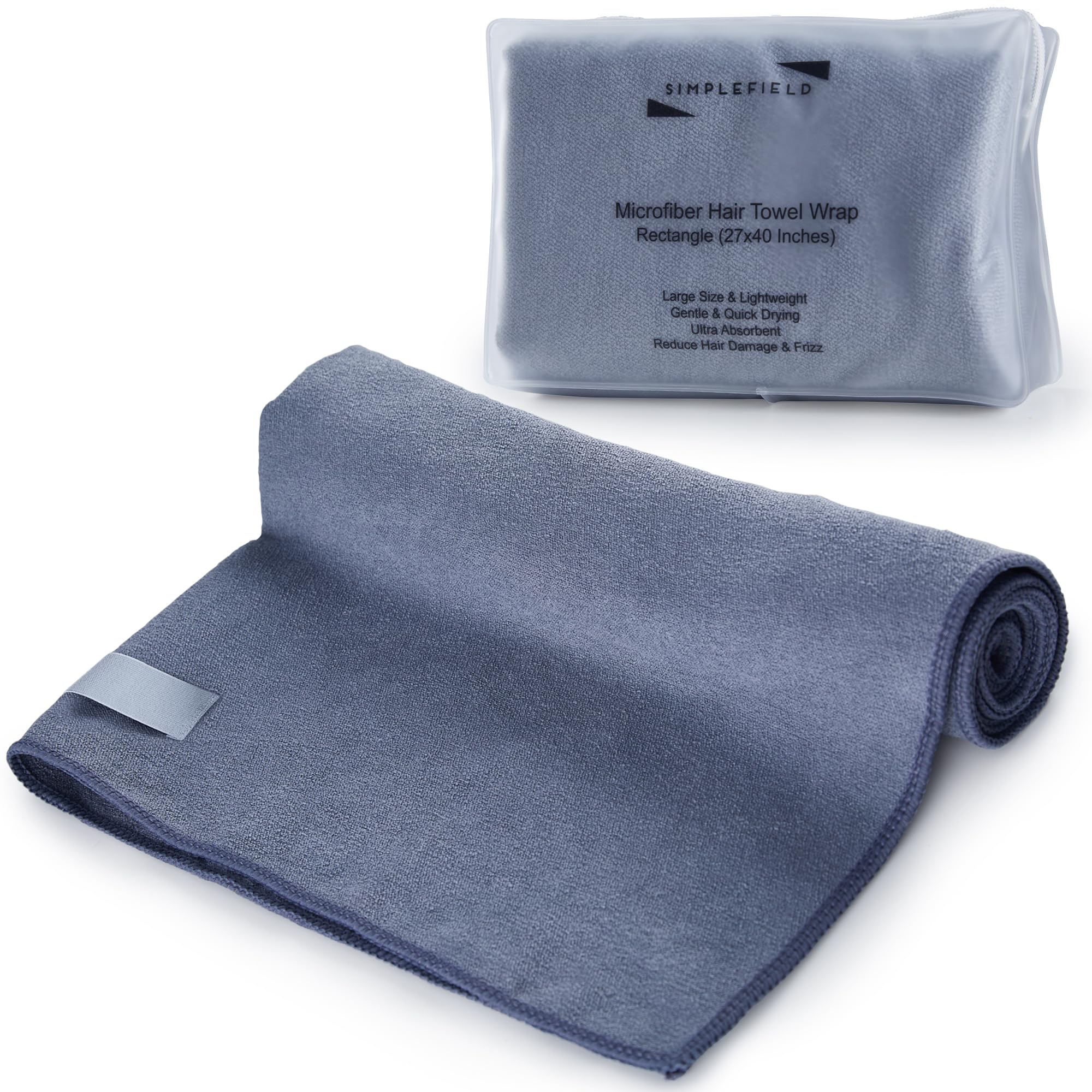 SimpleField front view of grey towel wrap shows full coverage and quick dry benefits