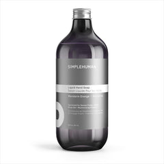 simplehuman front label showing mandarin orange scent and volume, clear product info benefit