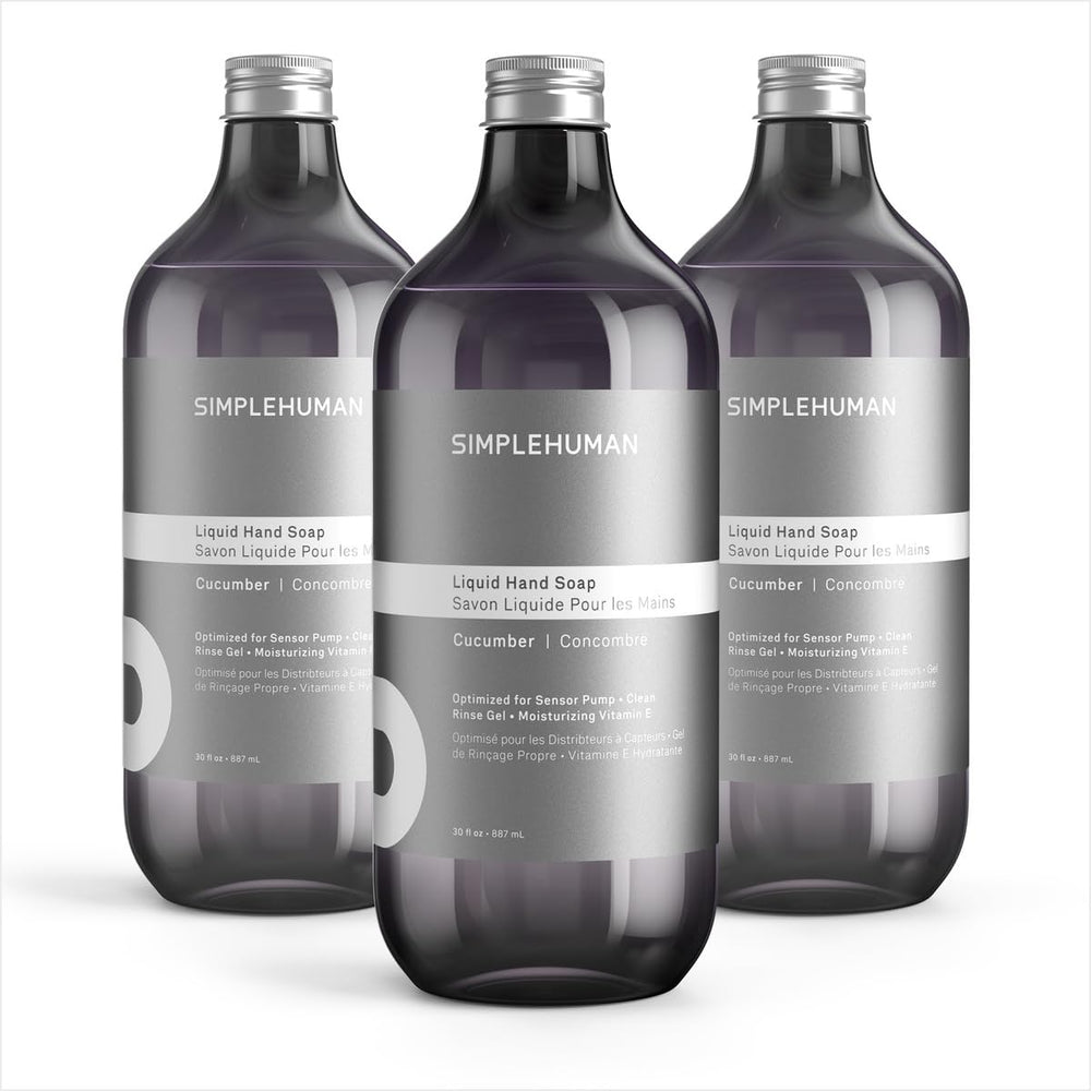 simplehuman front packaging showing three 30 fl oz bottles and value