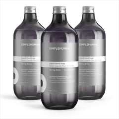 simplehuman front packaging showing three 30 fl oz bottles and floral label benefits