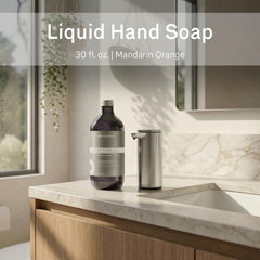 simplehuman close-up of pump dispensing soap, demonstrating drip-free consistent dispensing benefit