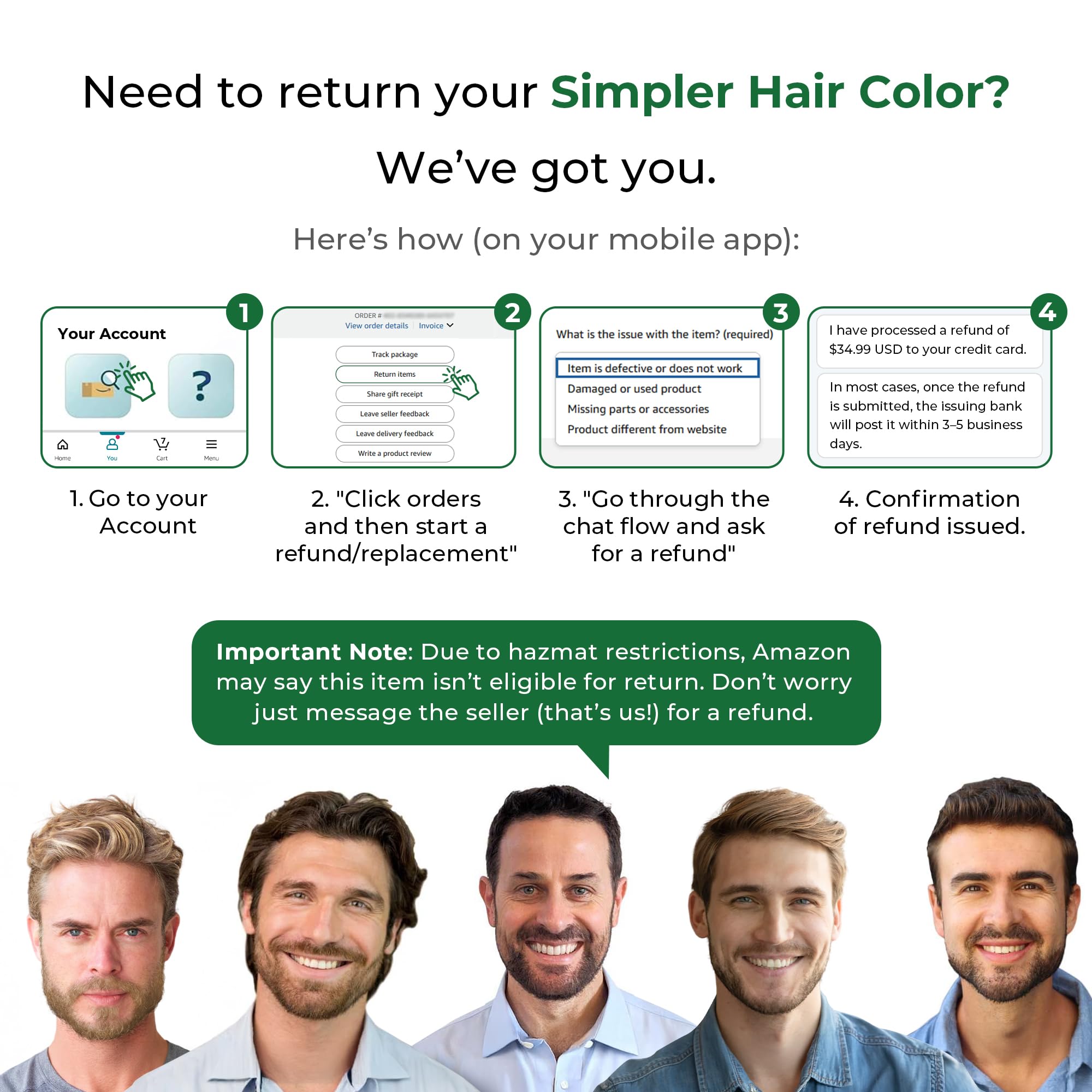 SIMPLER HAIR COLOR finished hairstyle in mirror showing natural medium brown tone