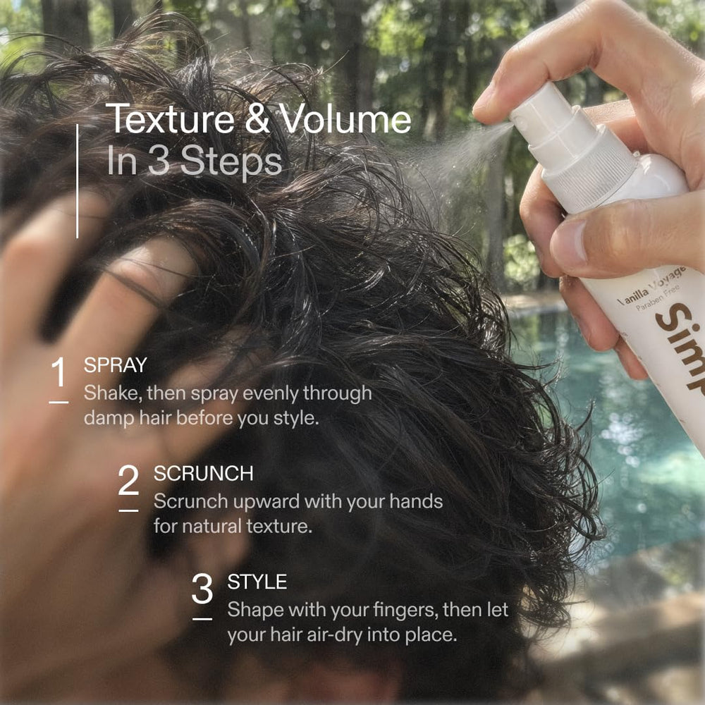 Simpletics hair spray being applied to mid-lengths for instant volume and texture
