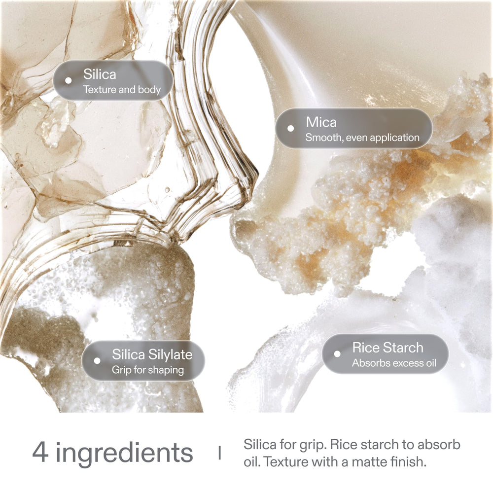 Applying Simpletics powder with fingertips to roots for immediate lift and grip