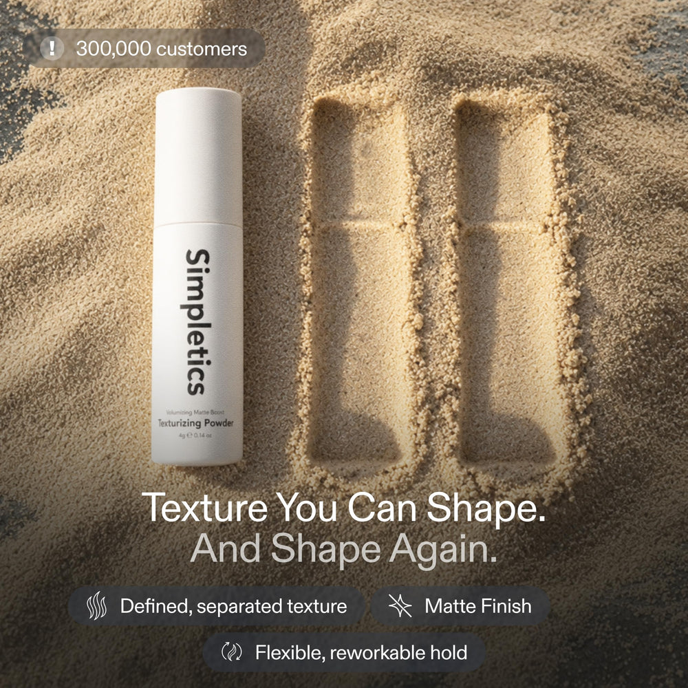 Simpletics powder held in hand to show compact 4g size for on-the-go styling
