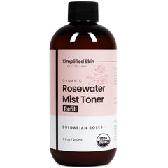 Simplified Skin front packaging showing rose water bottle and clean design for clarity