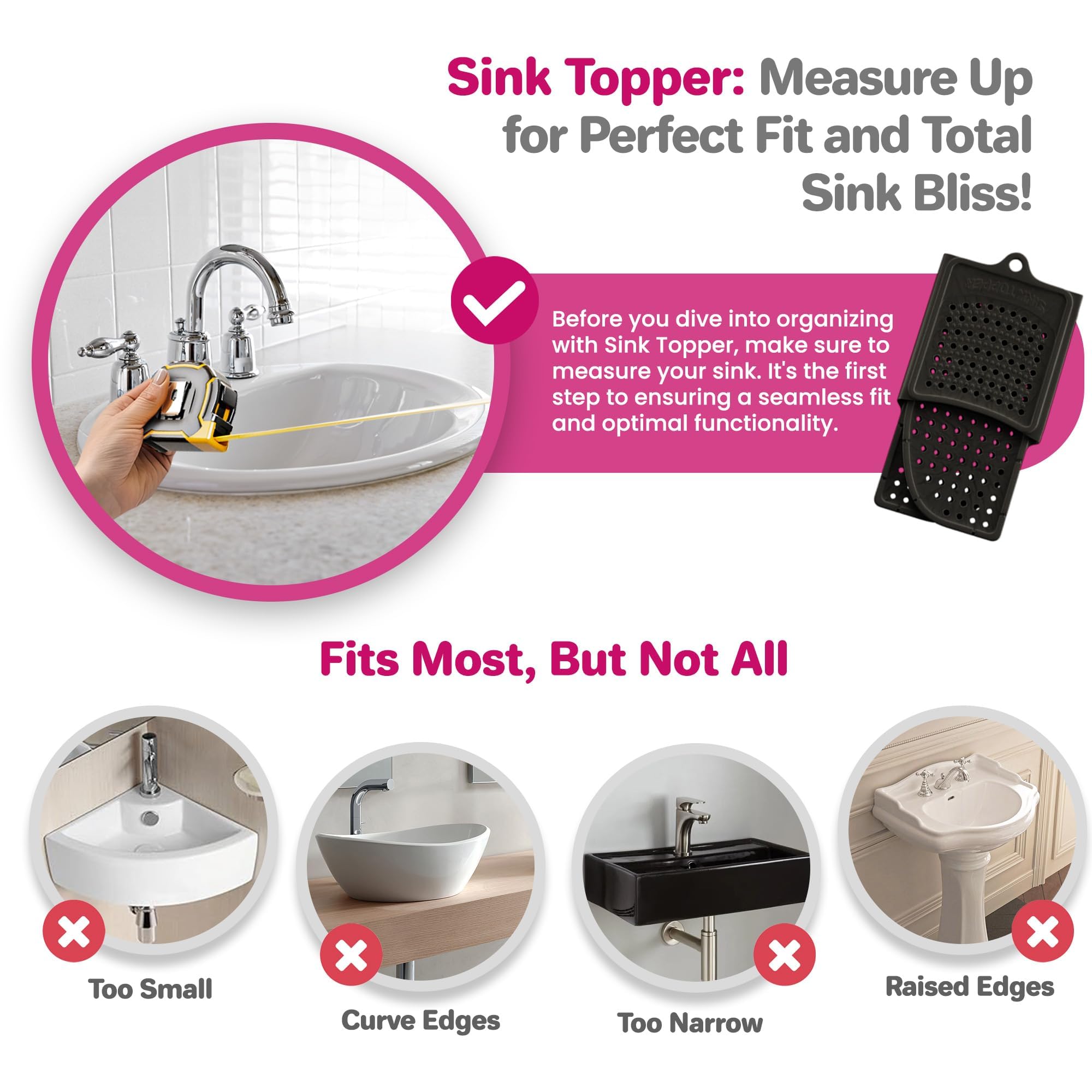 Sink Topper packaging label and specs image showing heat rating and weight capacity by Sink Topper