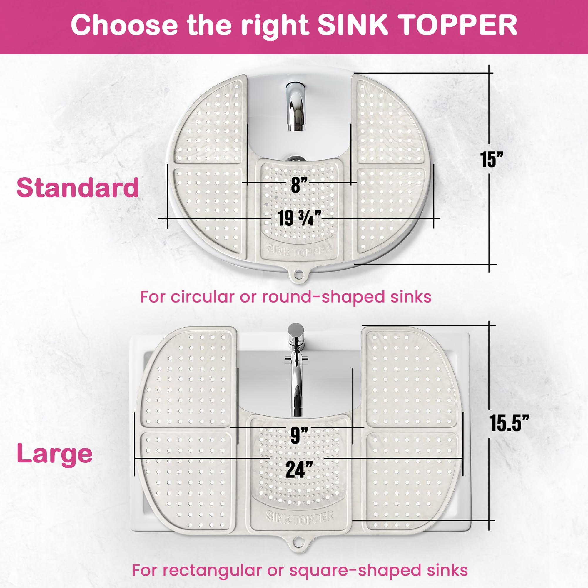 Sink Topper size comparison display of Small and Large to choose correct fit by Sink Topper