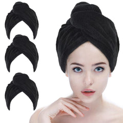 SINLAND front packaging view showing three black hair drying caps and quick-dry benefit