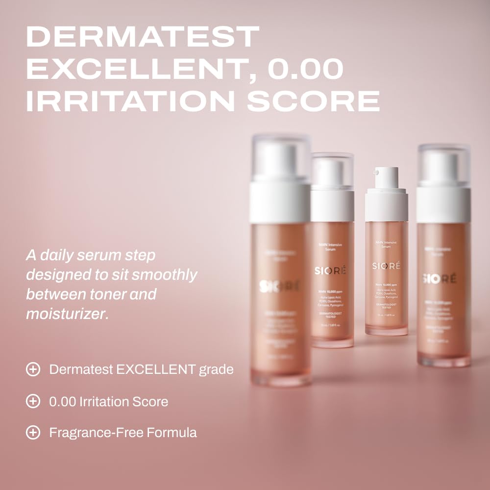 SIORÉ label close-up showing ingredient list and dermatologist-tested credibility benefit