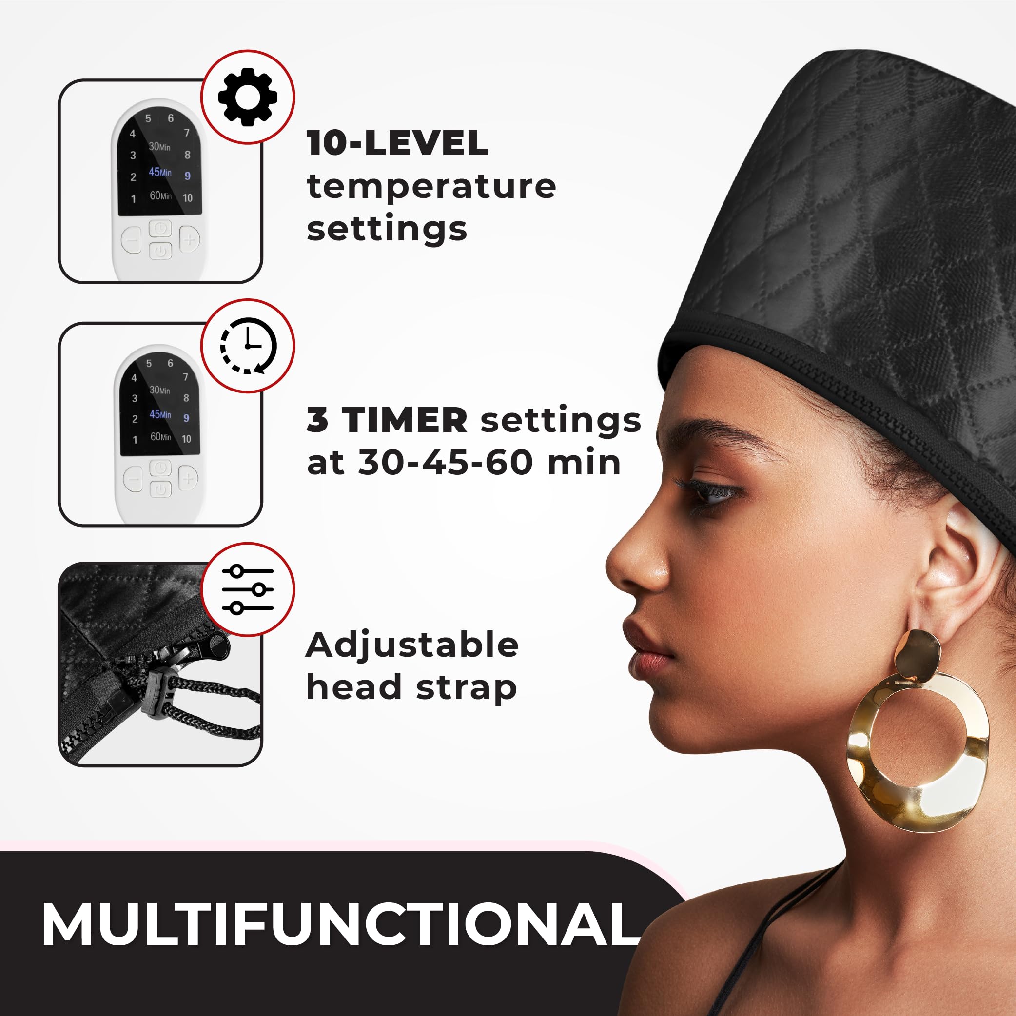 SISWOW heat cap worn on curly hair demonstrating whole-head coverage and enhanced treatment