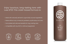 SJOLIE SUNLESS bottle beside common items showing 32oz scale for studio needs