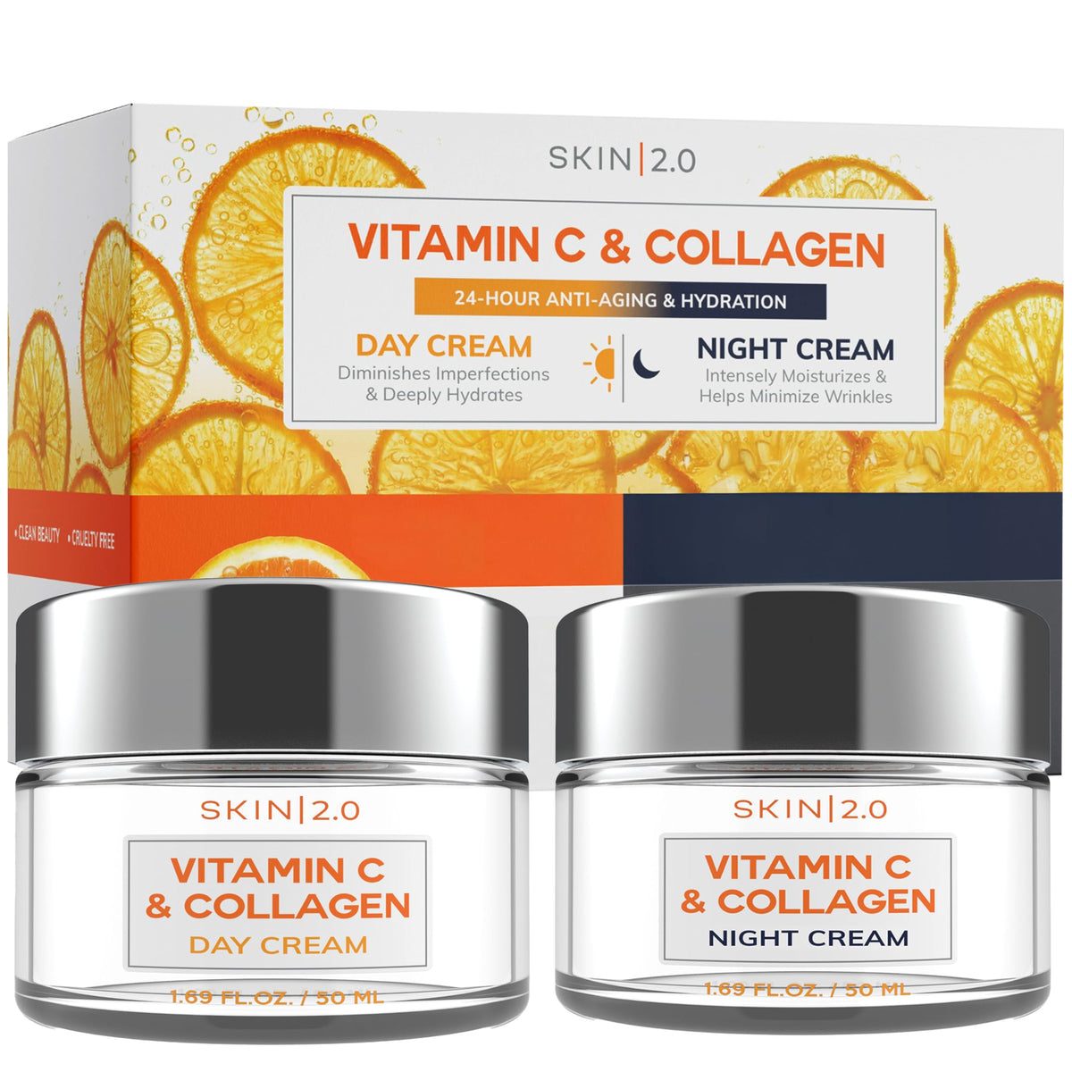 Skin 2.0 duo front packaging showing bottles and brand benefit