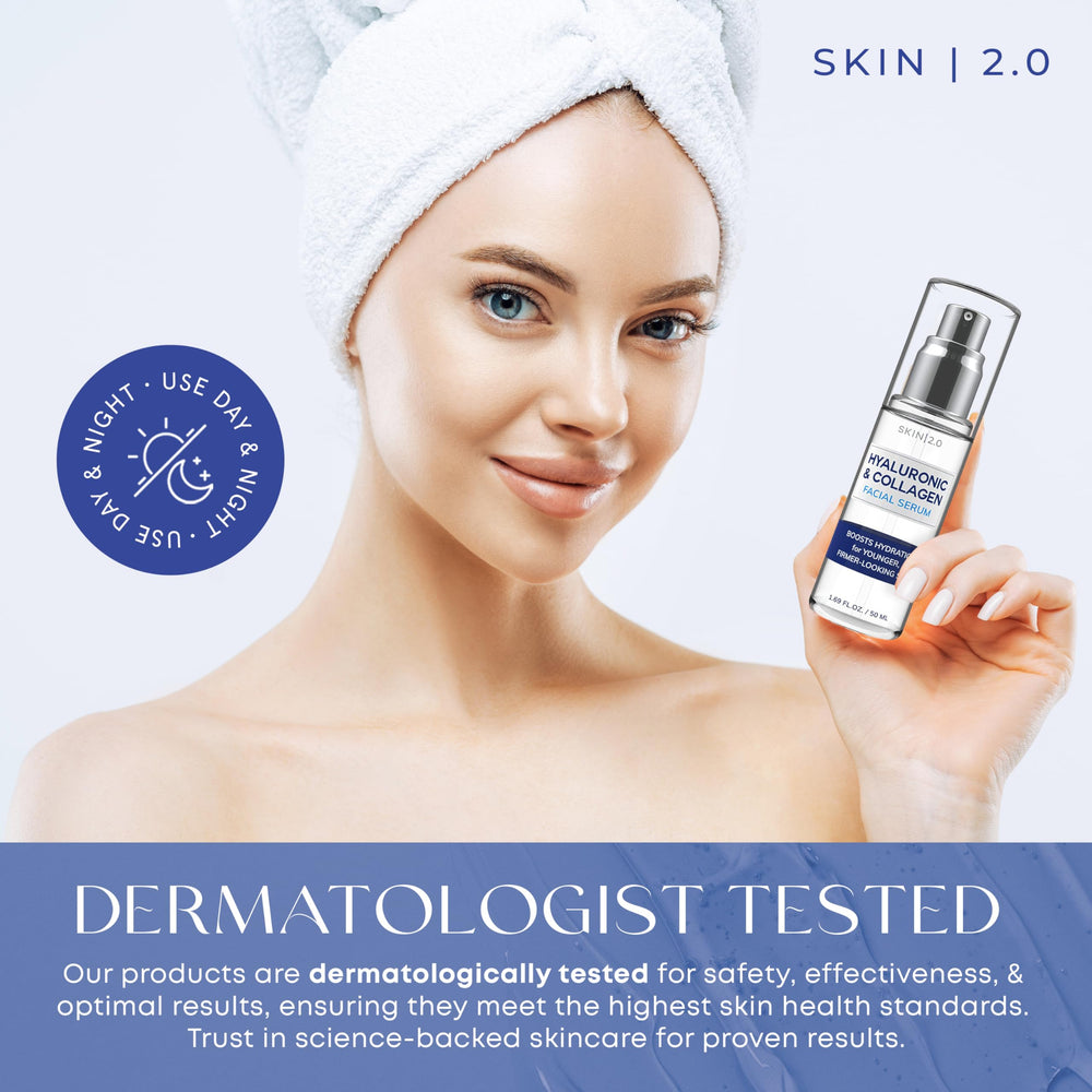 Skin 2.0 ingredient label detail showing clean formulation and dermatologist-tested reassurance